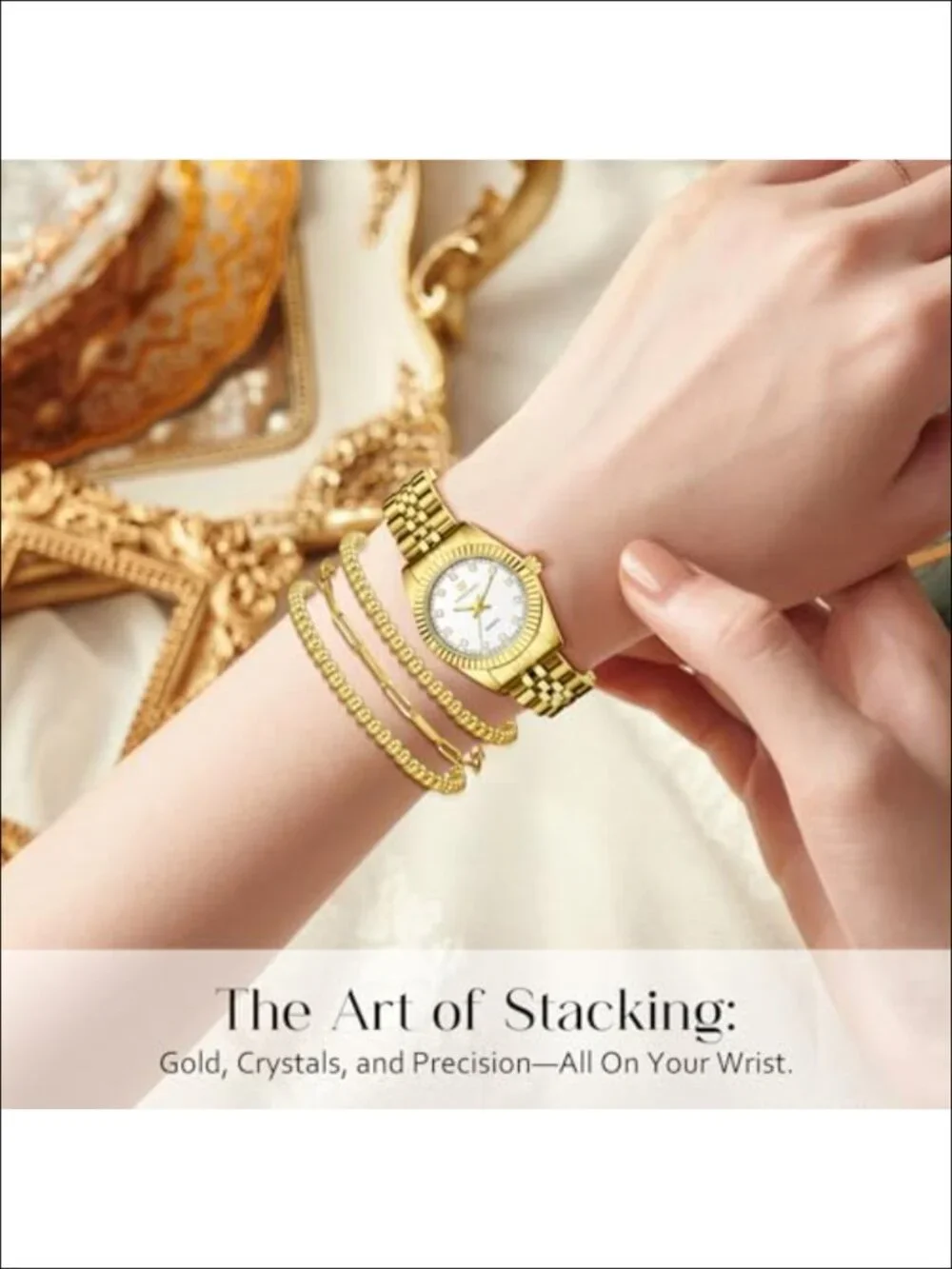 Gold Plated Watch & Bangle Set, Japanese Quartz Movement, Stainless Steel